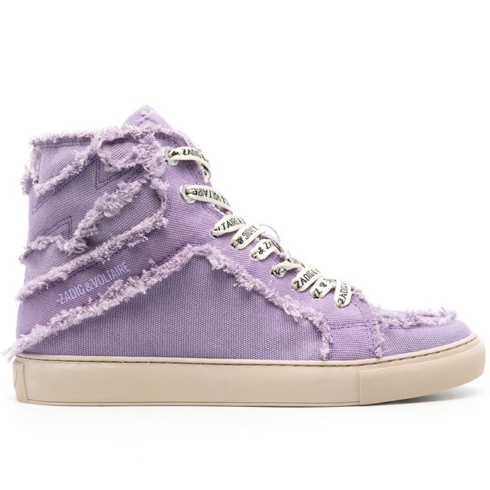 Zadig & Voltaire High Flash Canvas Distressed Sneakers In Boomerang Purple EU 41